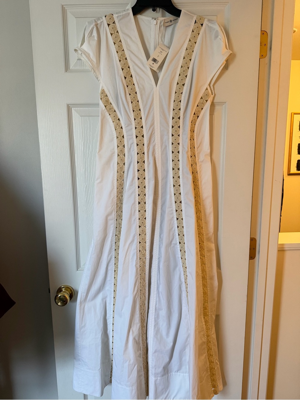 Tory Burch White Maxi Dress with Beige Crochet Insets - Picture 3 of 5